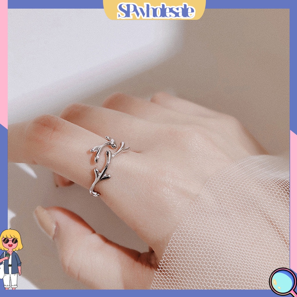 <SPwholesale> Nhẫn Hở Mạ Điện Hình Học Sừng Hươu Lá Cây Đơn Giản Quyến Rũ Trang Sức Chống Mài Mòn Có Thể Điều Chỉnh