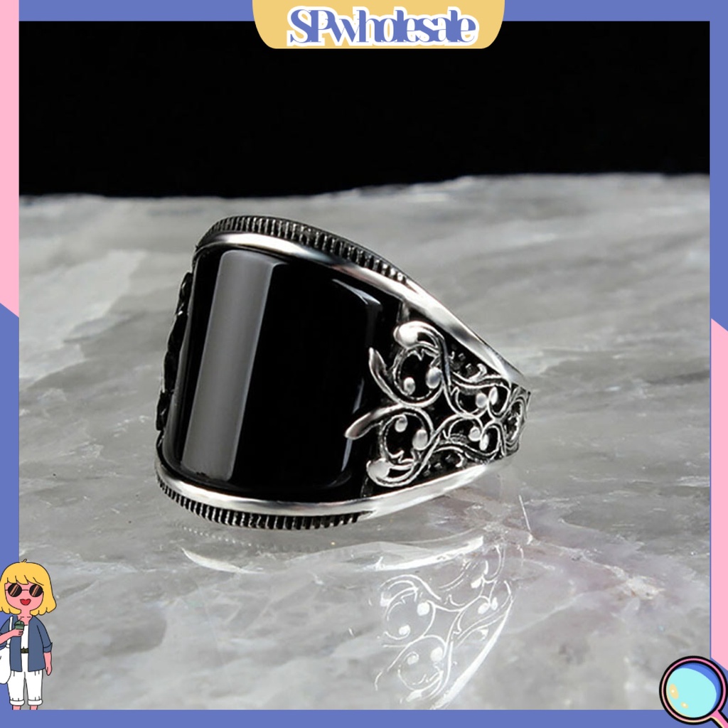 <SPwholesale> Nhẫn Hình Hoa Usage Mặt Rộng Màu Đen Trang Sức Unisex