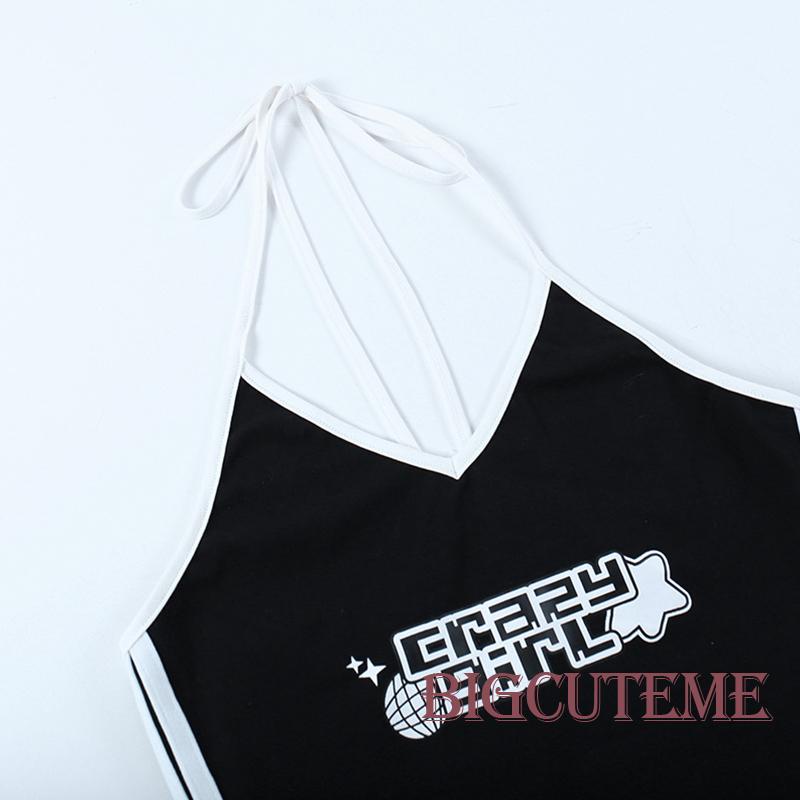 [] Áo Sát Nách Hở Lưng In Chữ Thời Trang Mùa Hè Cho Nữ Đi Tiệc Màu Đen