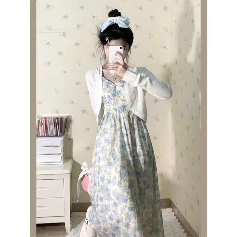 Nhẹ nhàng gió ngọt ngào hoa treo váy phù hợp váy dài mùa hè cho phụ nữ hka042