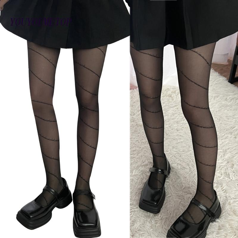 Quần Tất Lưới Đen Họa Tiết Sọc Ngang Quyến Rũ Dành Cho Nữ