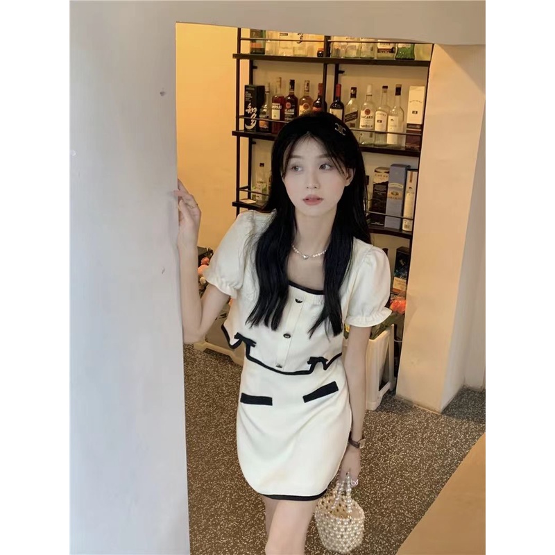 Set Áo Lửng Phối Chân Váy Ngắn Phong Cách Retro Thời Trang Hè Mới Cá Tính Cho Nữ