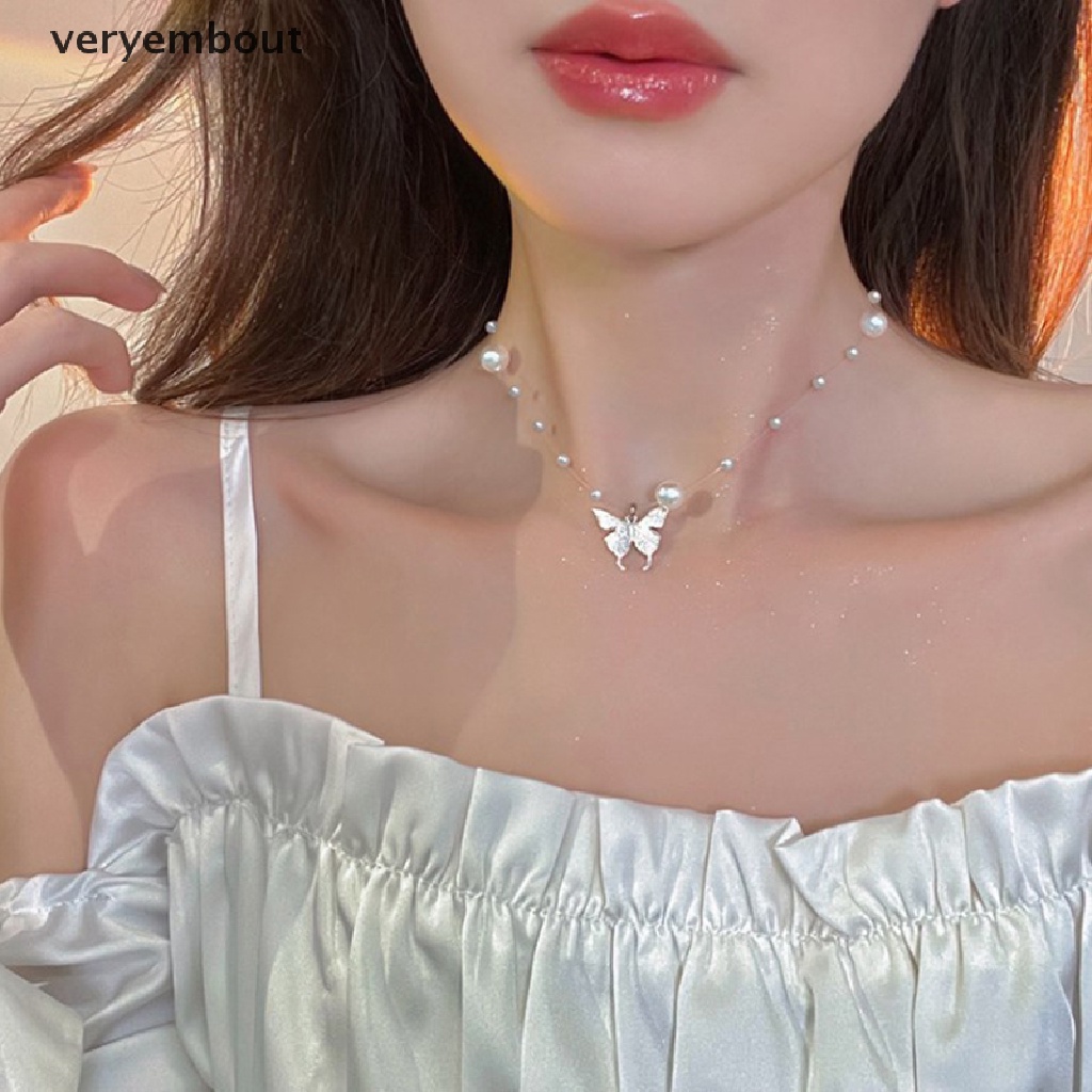 Vòng cổ Kim Loại Mặt Hình Bướm Đính Ngọc Trai Thời Trang Cho Nữ