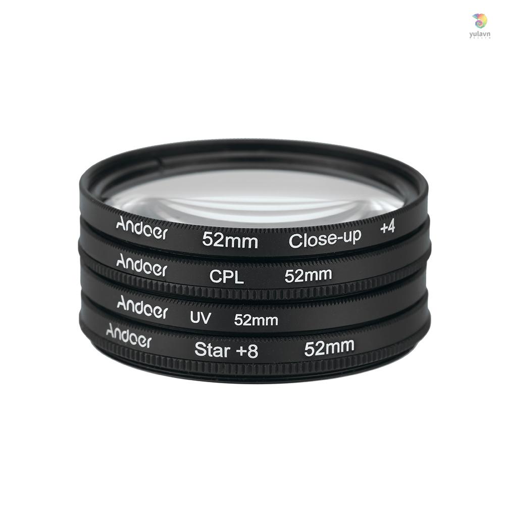 Bộ Kính Lọc Phân Cực Andoer 52mm UV + CPL + 4 + Star 8 Điểm Cho Máy Ảnh Pentax DSLR
