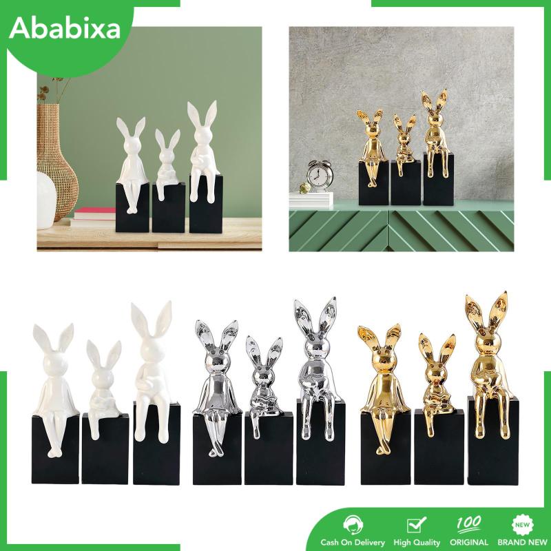 Set 3 Tượng Thỏ Bằng Gốm Thủ Công Trang Trí Nhà Cửa