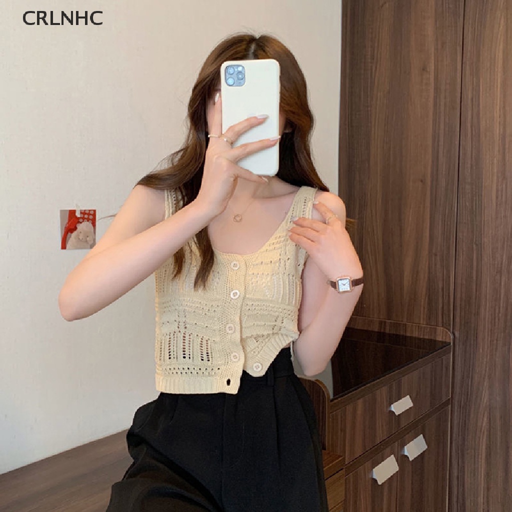 Áo croptop dệt kim CRLNHC không tay thời trang cho nữ