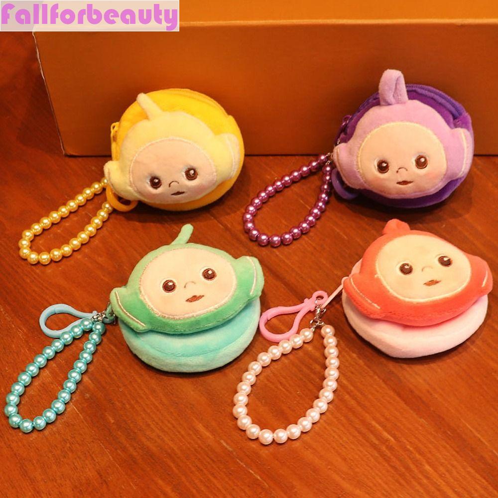 Ví Đựng Tiền Xu / Son Môi Có Khóa Kéo Phối Lông Mềm Họa Tiết Teletubbies Kèm Dây Đeo