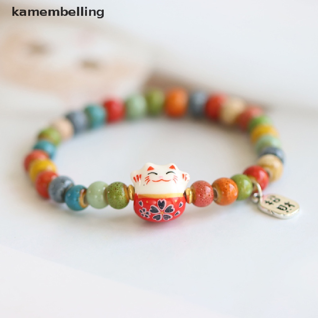Vòng Tay Hạt Sứ Hình Mèo May Mắn Nhiều Màu Dễ Thương Tùy Chỉnh Thời Trang Cho Nữ