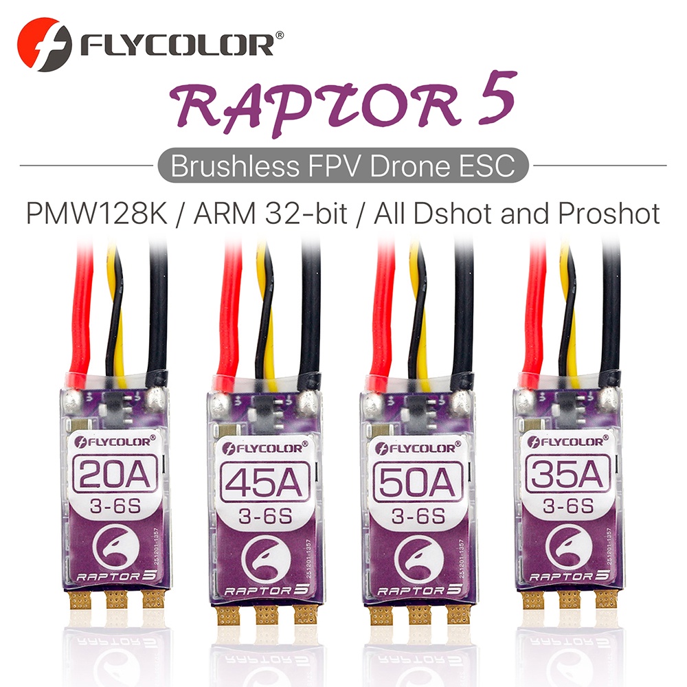 Động Cơ Không Chổi Than FLYCOLOR Raptor5 ESC 3-6S ESC 32Bit G701 PWM 128K Single 20A 35A 45A 50A ECS Dshot Proshot Cho Drone