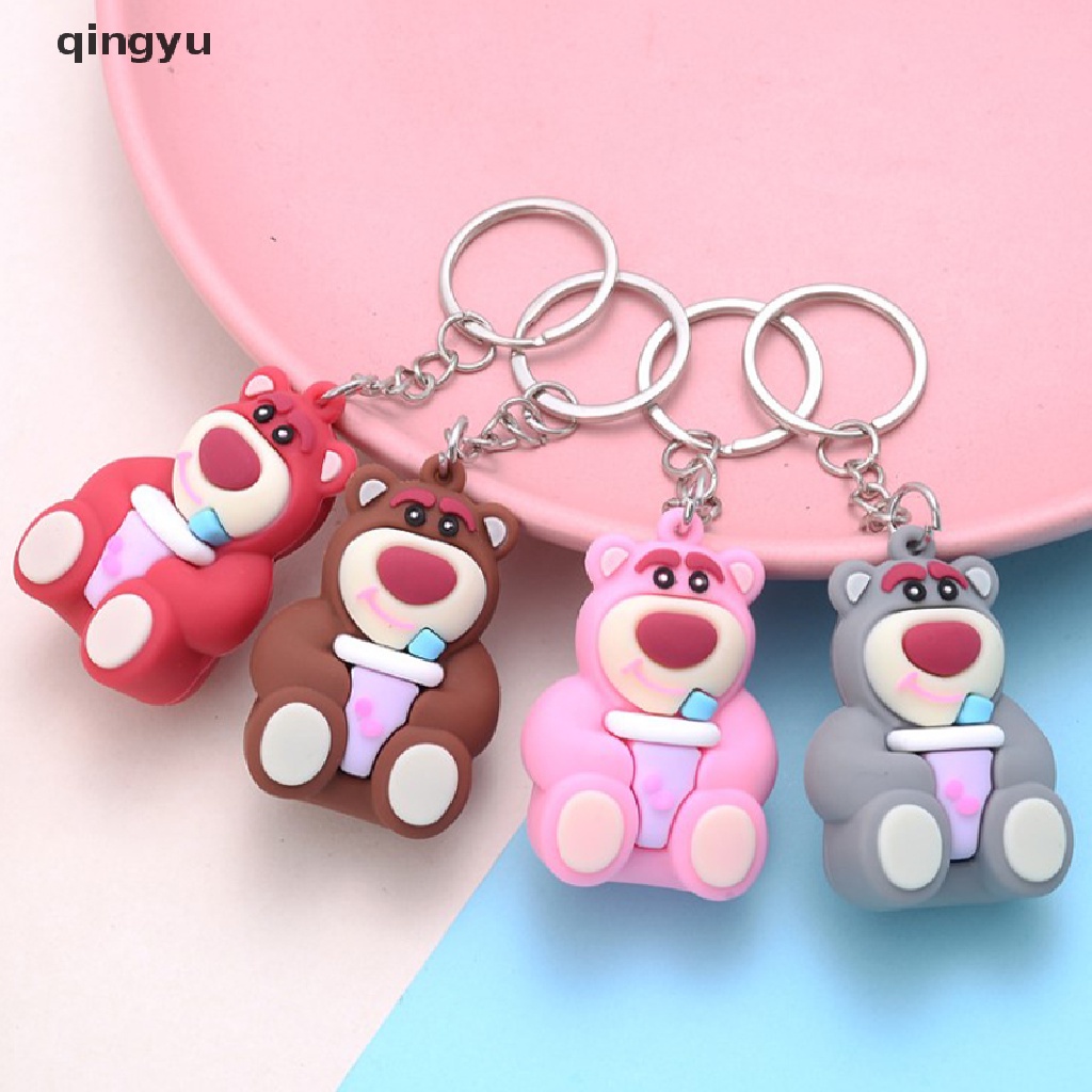 Qingyu Móc Khóa Resin Hình Gấu Dâu Tây Hoạt Hình Tinh Tế Sáng Tạo Làm Quà Tặng Cho Cặp Đôi /