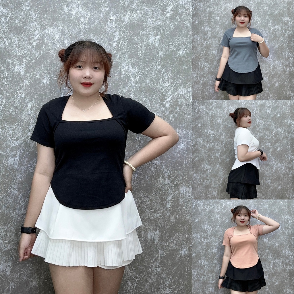 Áo thun kiểu bigsize nữ cổ vuông chất vải borip Thái co giãn mạnh, Áo phông form rộng nữ oversize A53