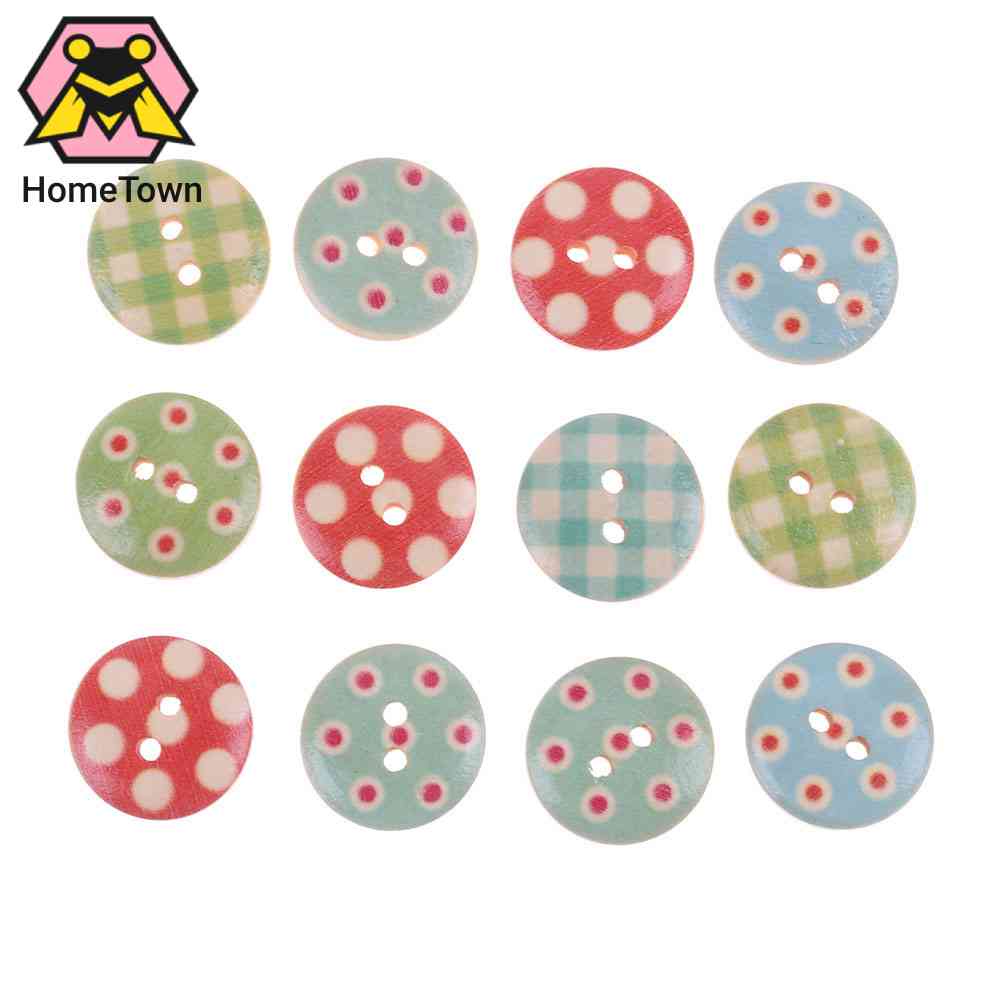 Bộ 100 Nút Gỗ Tròn In Họa Tiết Hoạt Hình Nhiều Màu Sắc