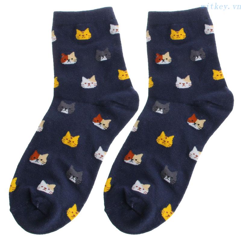 Đôi Vớ Cotton In HìNh Chú MèO Dễ Thương 5 MàU ThờI Trang Cho Nữ