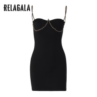 RelaGala Nữ Thời Trang Mới Màu Trơn Đường Phố Gợi Cảm Ôm Cổ Lưng Dây Đầm