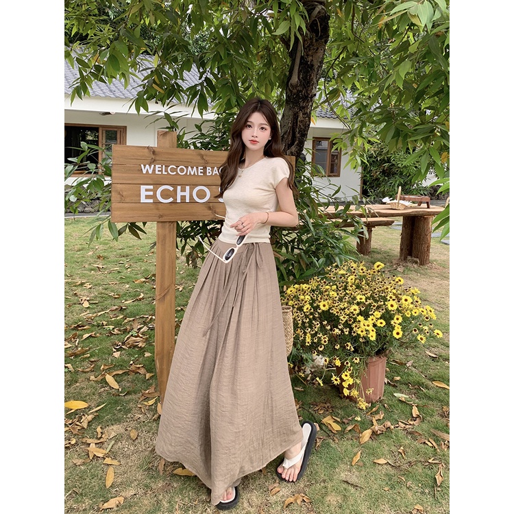 Quần dài SUXI ống rộng lưng cao thiết kế đơn giản thời trang mùa hè cho nữ