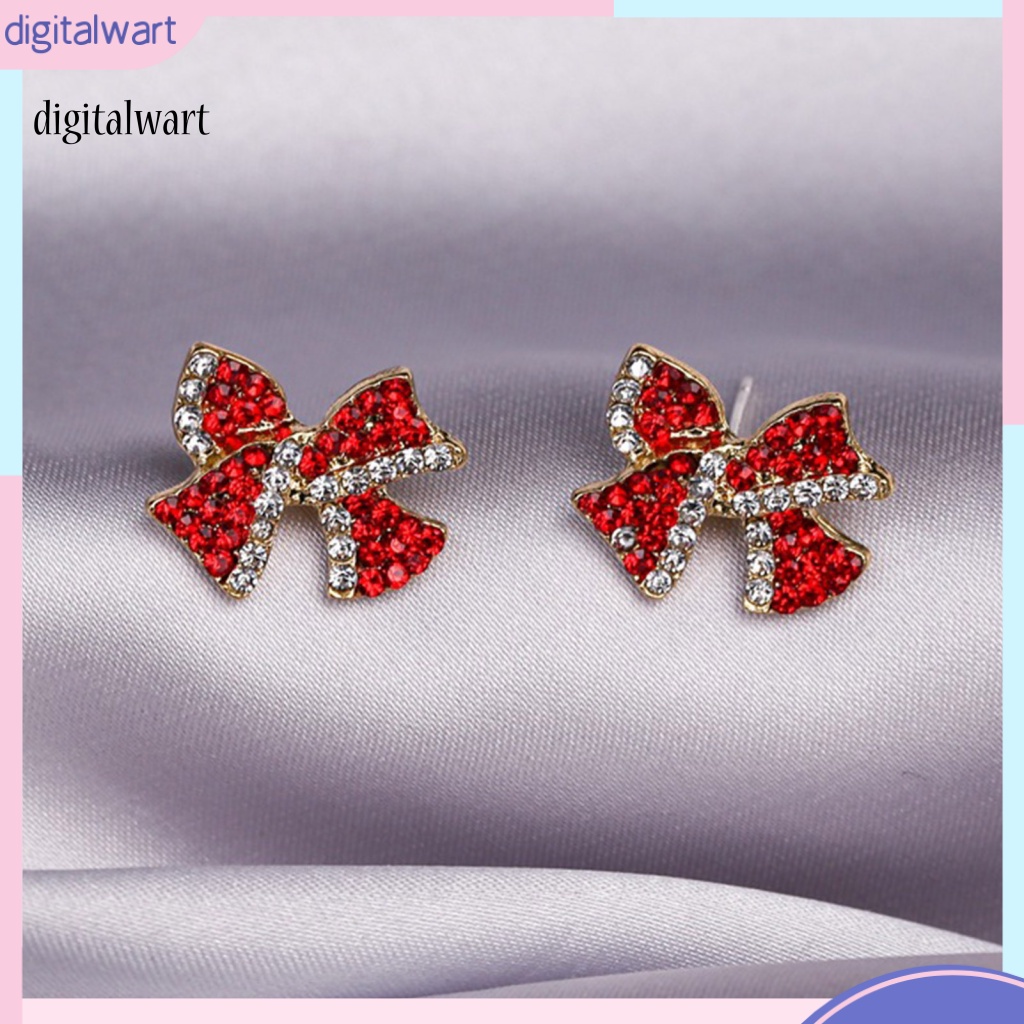 Kỹ Thuật Số| 1 Đôi Bông Tai Hình Nơ Đính Đá Ngọt Ngào Lâu Trôi