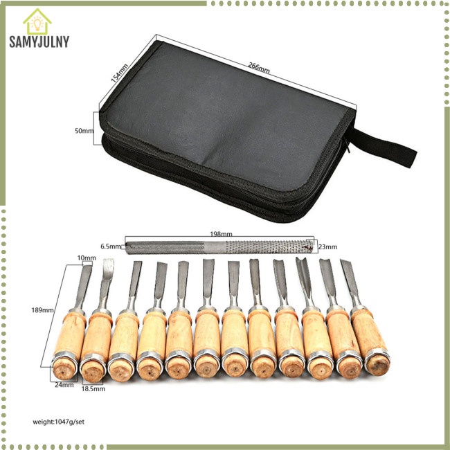 Bộ 13 Dụng Cụ Điêu Khắc Gỗ Kèm Túi Đựng Tiện Dụng