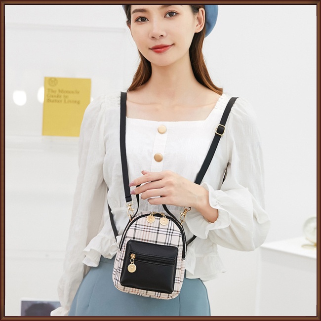 Ba Lô Da Nhân Tạo Mini Họa Tiết Kẻ Sọc Với Tay Cầm Mềm Mại Cho Nữ