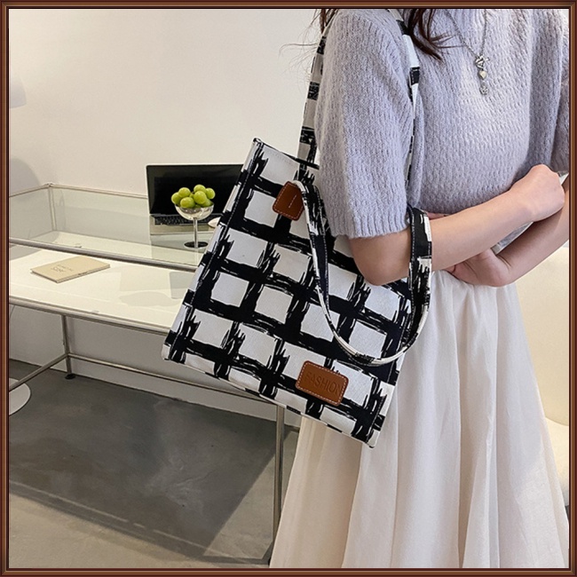 Túi Xách Canvas Sức Chứa Lớn Họa Tiết Sọc Caro Phong Cách Retro Thời Trang Cho Nữ