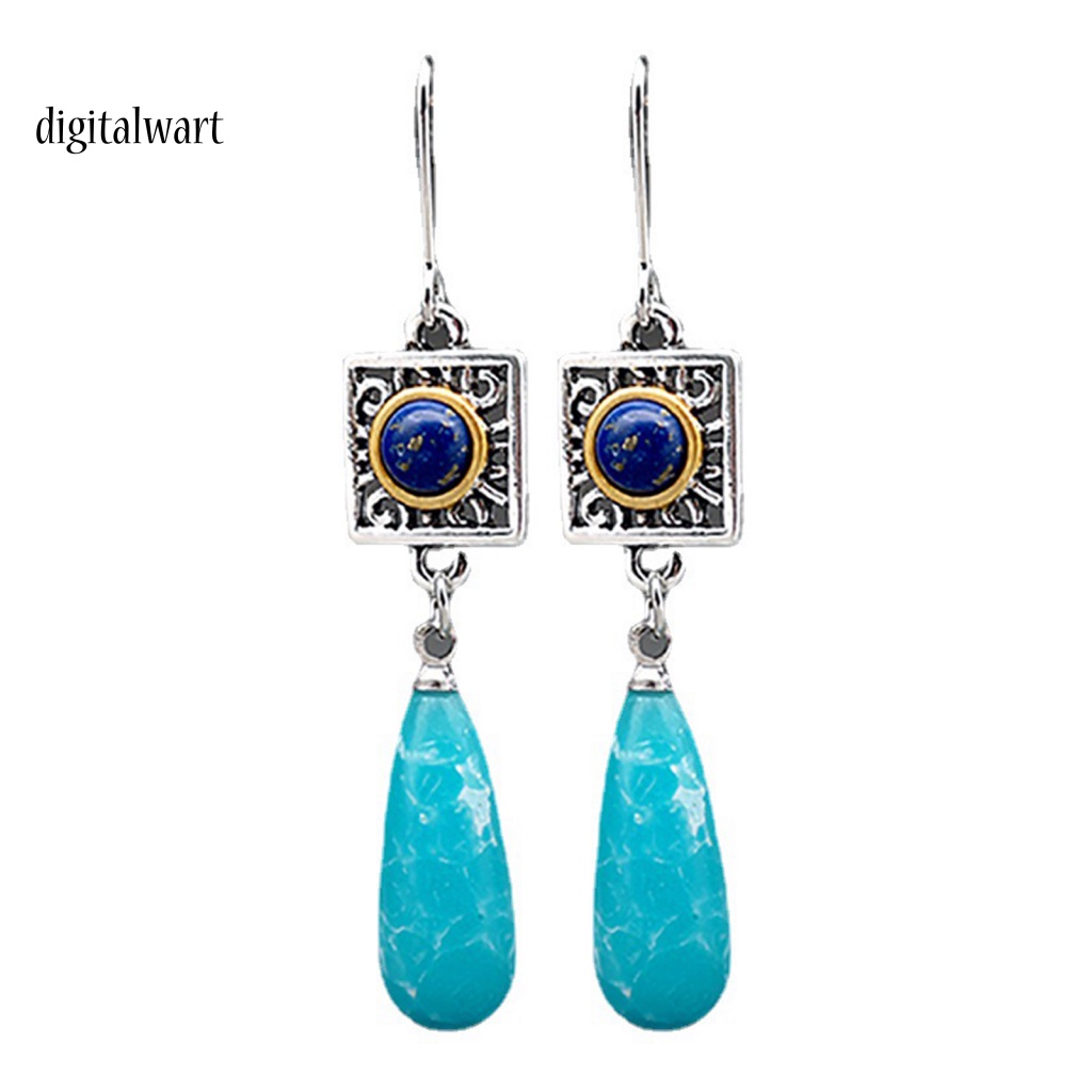 Kỹ Thuật Số| Bông Tai Dáng Dài Hình Giọt Nước Đính Đá Ngọc Lam Giả Thời Trang Cho Nữ