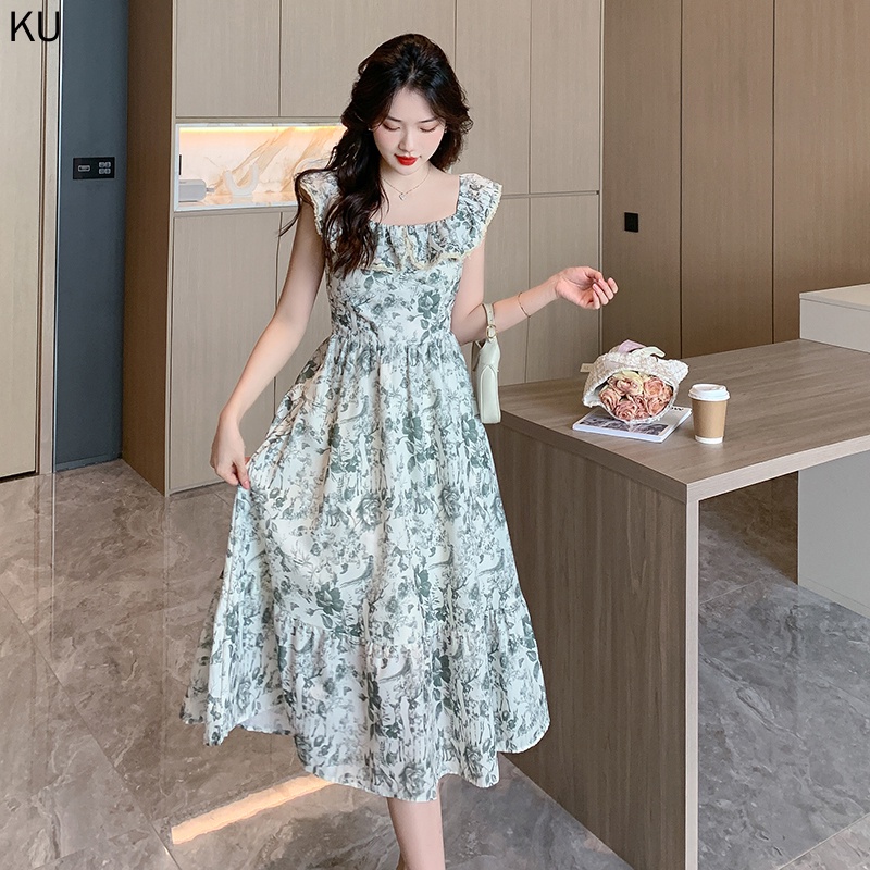 Đầm Voan Dài Hai Dây Mỏng Họa Tiết Tranh Sơn Dầu Phong Cách Pháp Cổ Điển Thời Trang Mùa Hè 2023 Mới