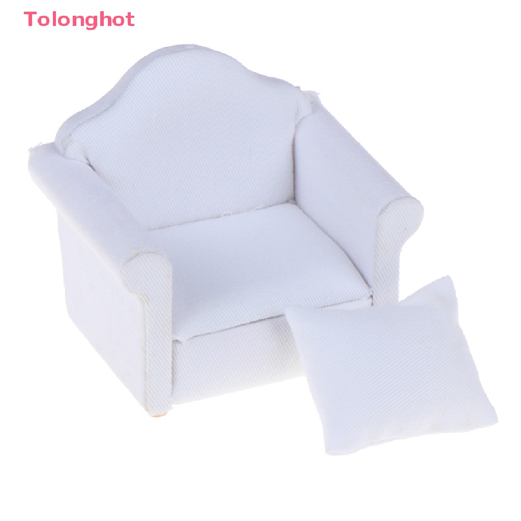 Mô Hình Ghế Sofa Màu Trắng Có Đệm Lưng Trang Trí Nhà Búp Bê 1 / 12