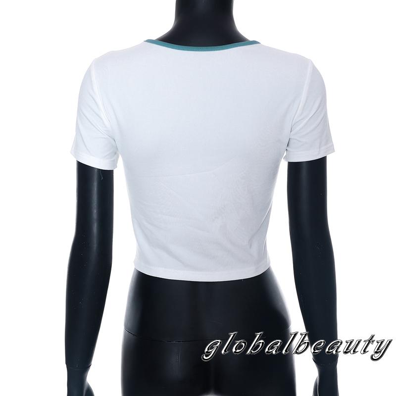 Áo Croptop Tay Ngắn Cổ Tròn In Chữ Phong Cách Đường Phố Cho Nữ