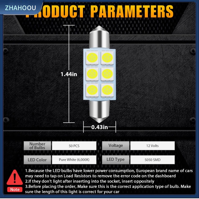 ☃Phụ Kiện Trang Trí Nhà Cửa Độc Đáo Sáng Tạo☃ Set 50 Bóng Đèn 36mm C5w 6 Smd 6000k Siêu Sáng Dành Cho Ô Tô
