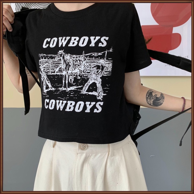 Áo Croptop Tay Ngắn Cổ Tròn In Chữ Thời Trang Cho Nữ