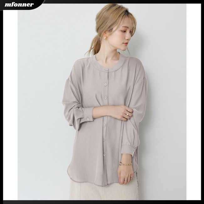 Áo Sơ Mi Chiffon Tay Dài Cổ Tròn Dáng Rộng Màu Sắc Đơn Giản Thanh Lịch Dành Cho Nữ