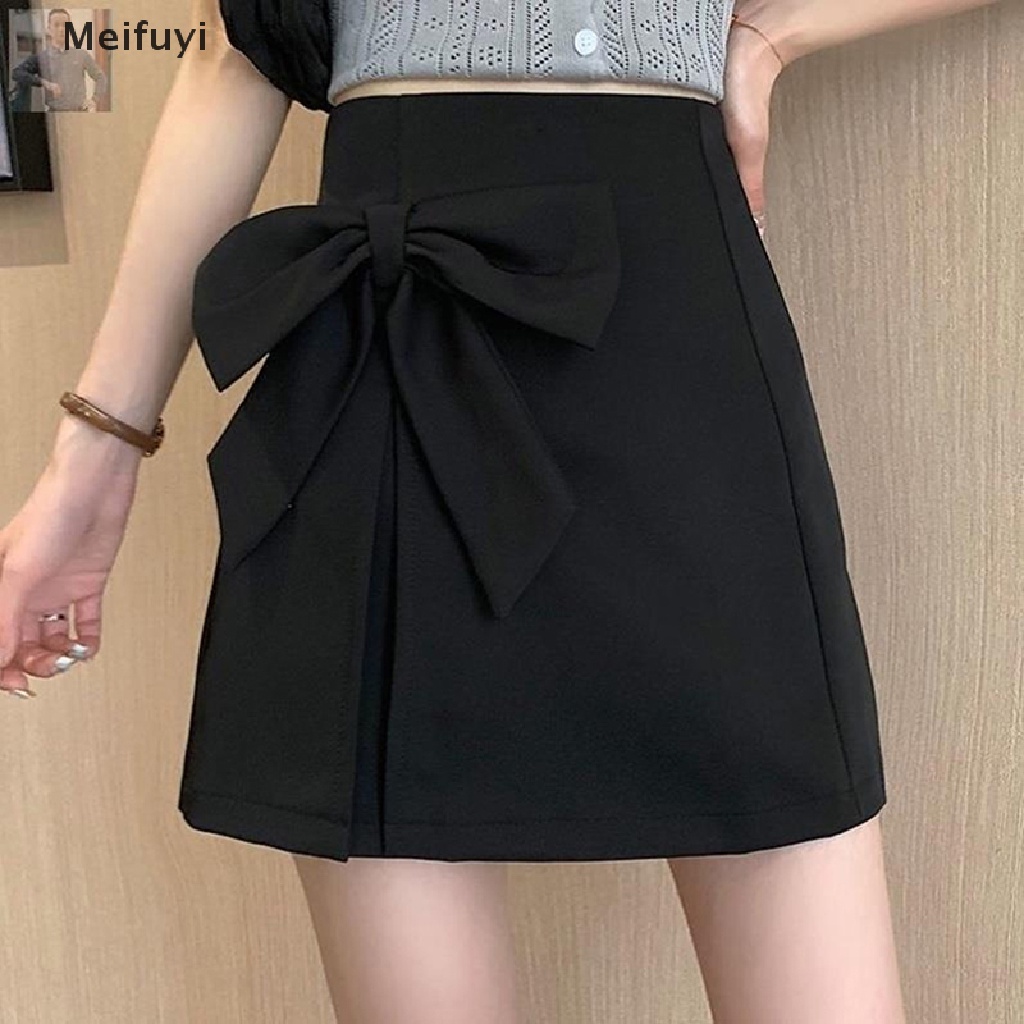 Chân Váy Ngắn Mini Lưng Cao Đính Nơ Ngọt Ngào Cho Nữ