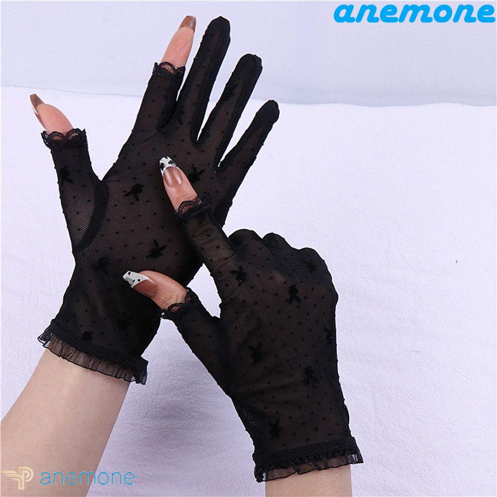 Anemone Găng Tay Lái Xe Chống Nắng Vải Ren Mỏng Màu Trơn Có Thể Chạm Màn Hình Cảm Ứng