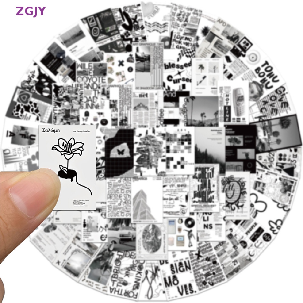 Bộ 60 Miếng Dán Họa Tiết Graffiti Trắng Đen Vui Nhộn Chống Thấm Nước Dùng Trang Trí Laptop / Vali / Ván Trượt / Guitar Mới