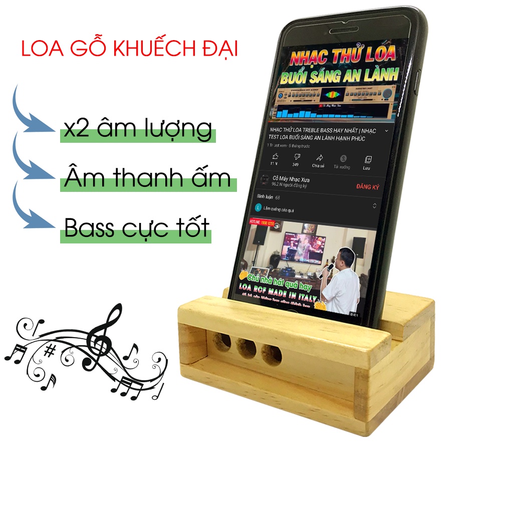 Loa gỗ khuếch đại âm thanh vật lý mini không cần dùng bluetooth, tiết kiệm pin cho điện thoại