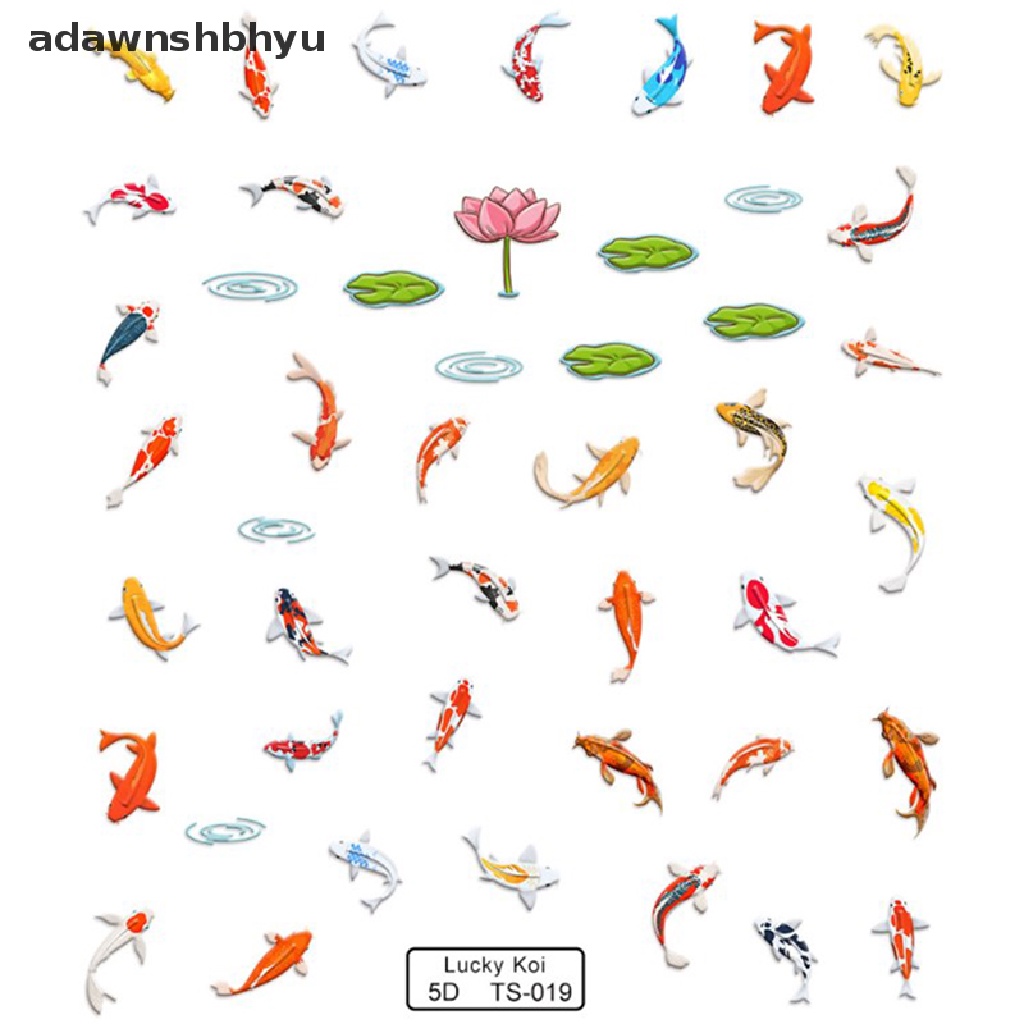 Miếng Dán Trang Trí Móng Tay Họa Tiết Cá Lá Sen 5D Nhiều Màu Sắc