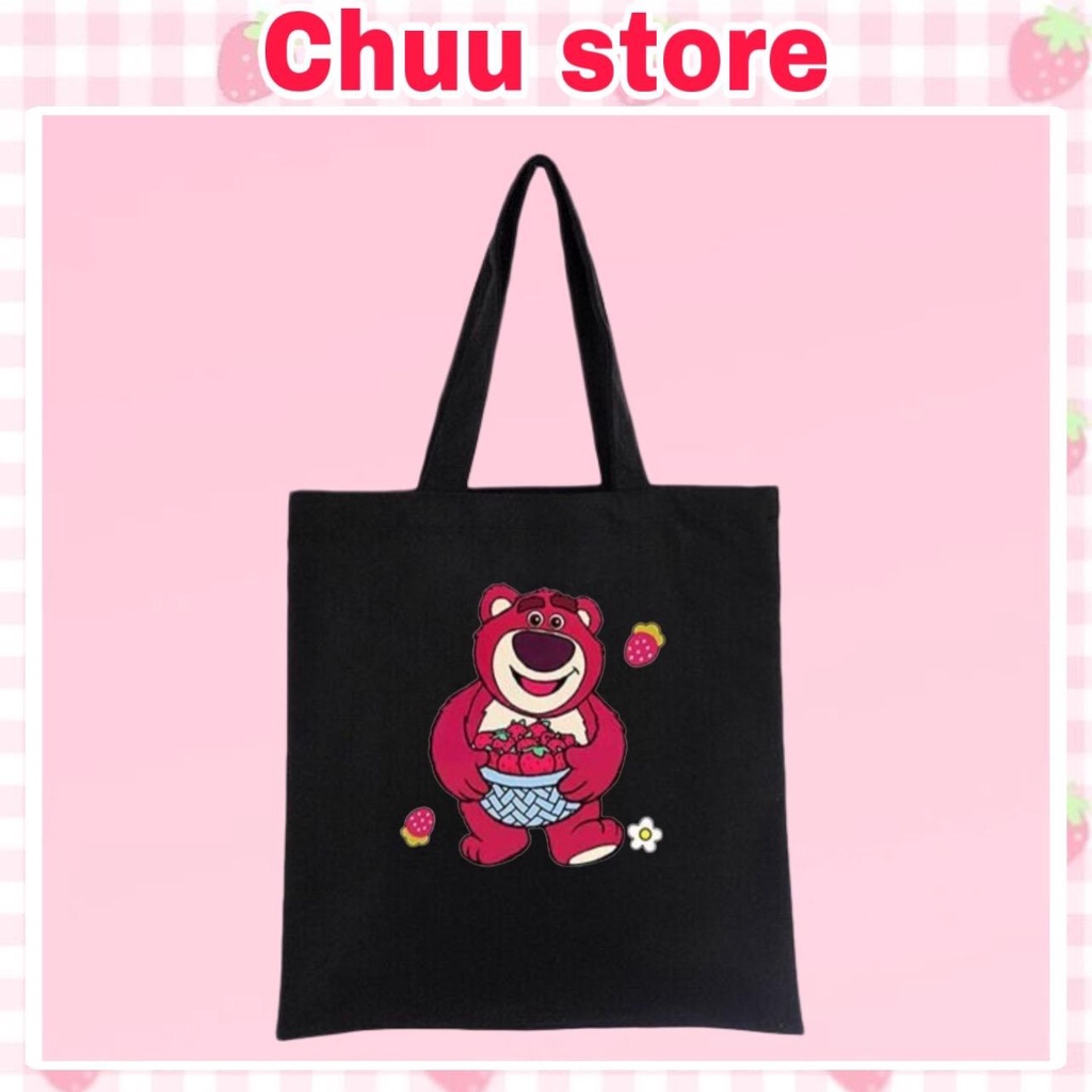 Túi Tote Nữ Gấu Dâu Xinh Xắn Vải Canvas ( Có Khóa Kéo ) Style Ulzzang Hàn Quốc TGD03