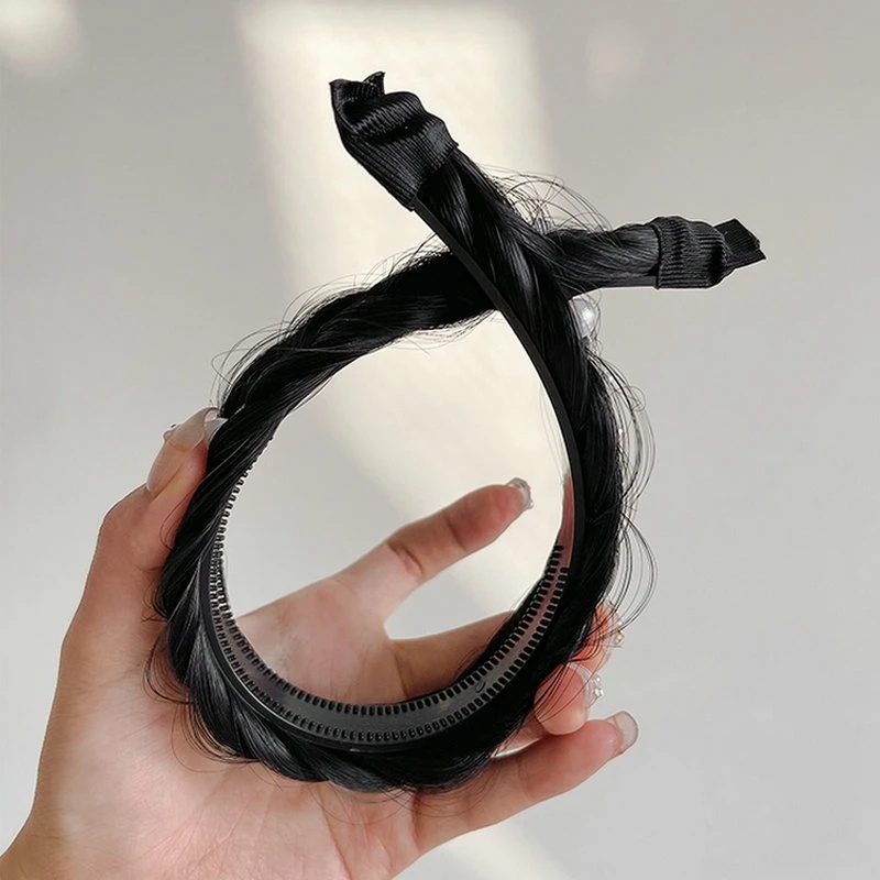 Băng Đô Cài Tóc Giả Thắt Bím Xương Cá Đính Ngọc Trai Phong Cách Hàn Quốc Dành