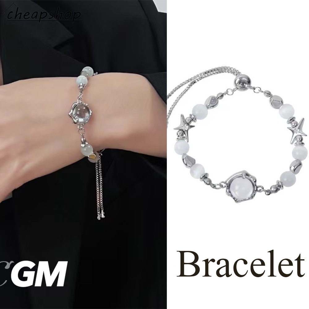 Vòng đeo tay IF YOU chuỗi hạt đá mặt trăng màu bạc phong cách bohemia thời trang cho nữ