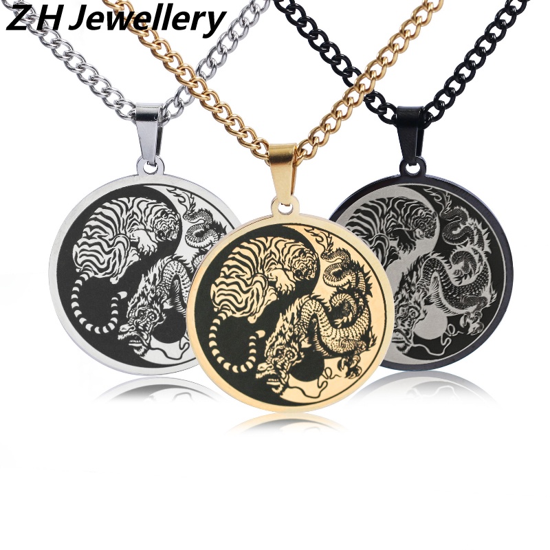 Z Vòng cổ Thép Titan Không Gỉ Mặt Âm Dương Phong Cách Punk Hip hop Cho Nam Và Nữ