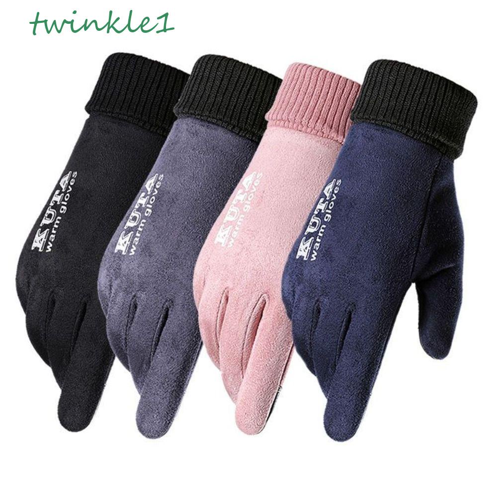 1 Đôi Găng Tay Thể Thao Da Lộn Lót Nhung Giữ Ấm Chống Gió Bảo Vệ Ngón Tay Có Thể Chạm Màn Hình Cảm Ứng