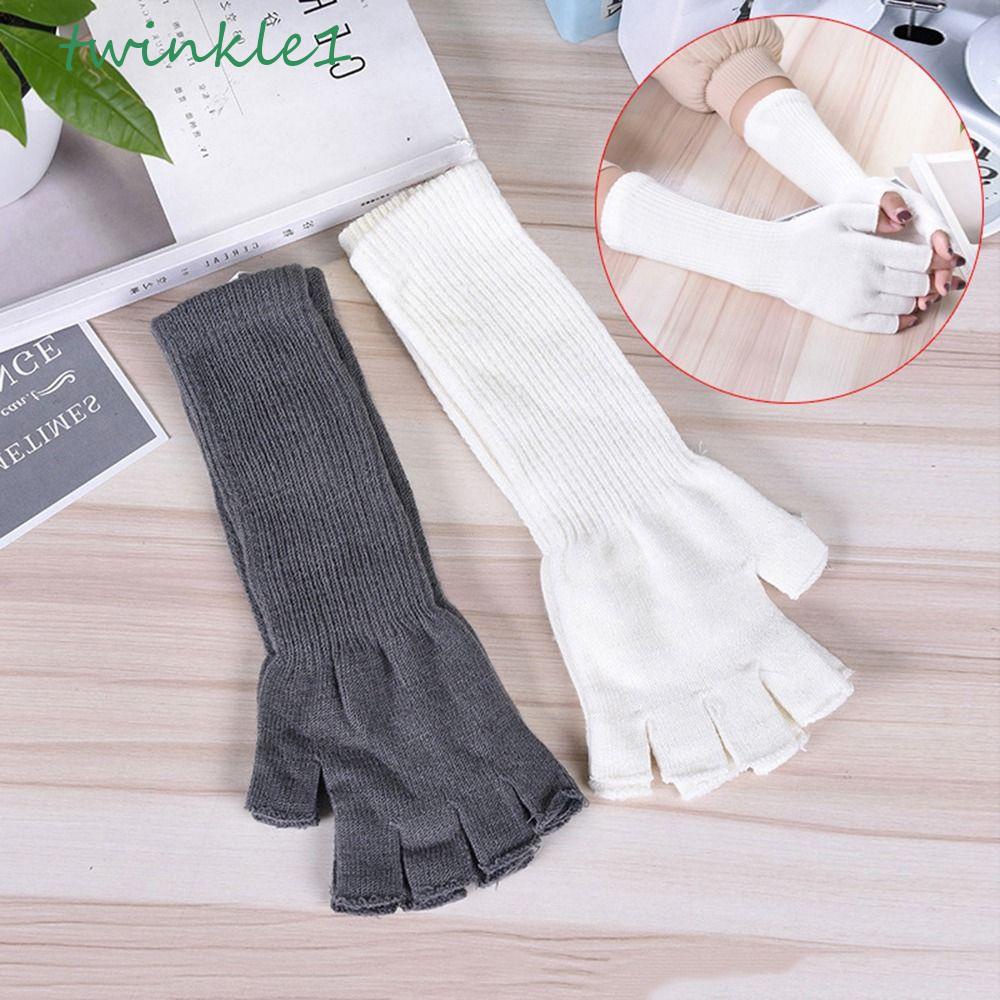 Găng Tay Dệt Kim Hở Ngón Màu Sắc Đơn Giản Cho Nam Nữ