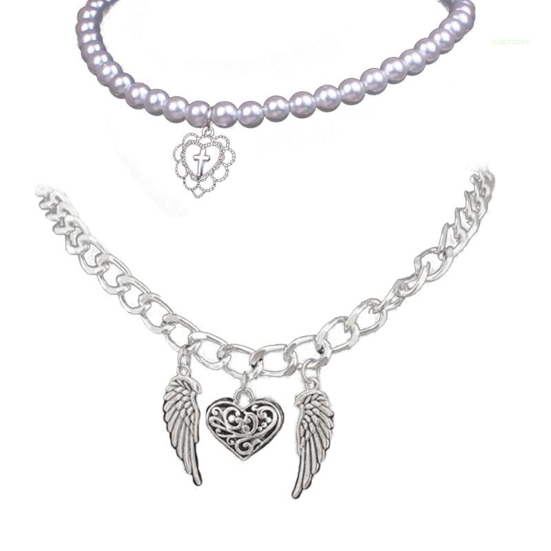 Vòng Cổ Mặt Thánh Giá Và Trái Tim Đôi Cánh Phong Cách Harajuku 90s