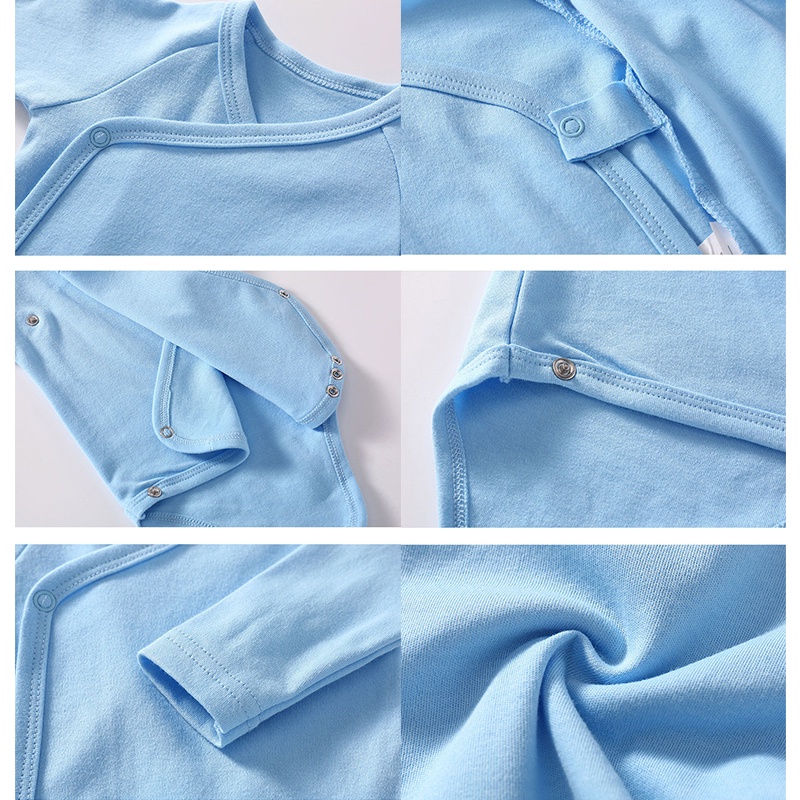 1 Áo Liền Quần Tay Dài Màu Trơn Chất Liệu 100% Cotton Thời Trang Mùa Thu 2022 Cho Bé Sơ Sinh