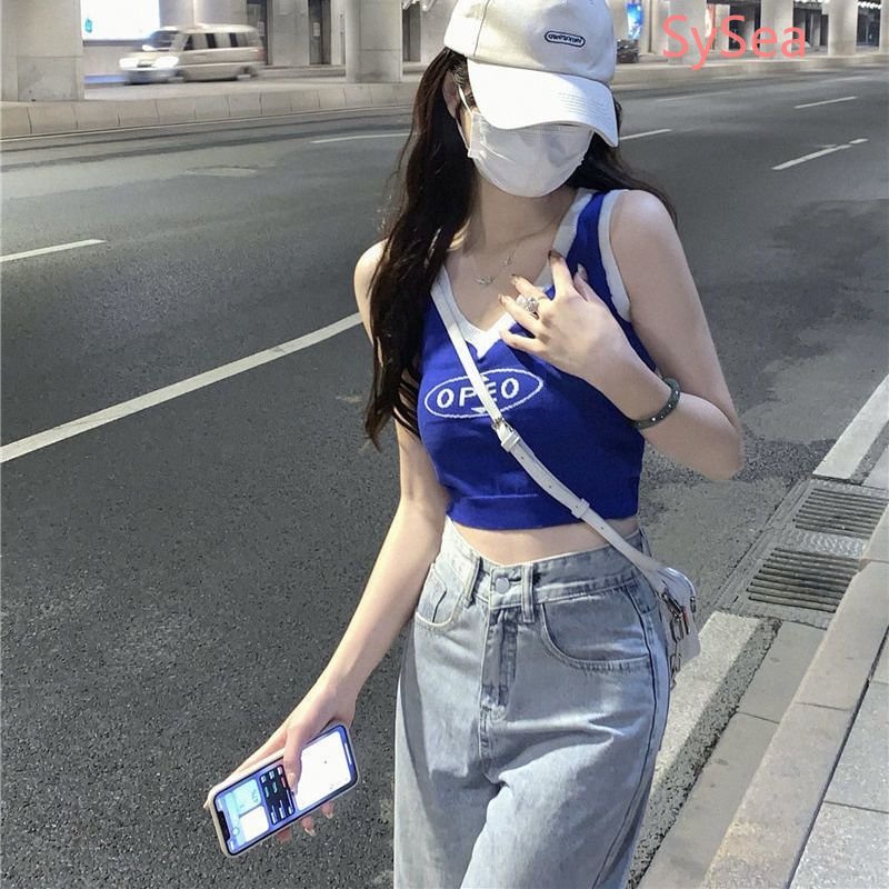 Áo Hai Dây Cổ Chữ V In Chữ Quyến Rũ Thời Trang Hè Cho Nữ