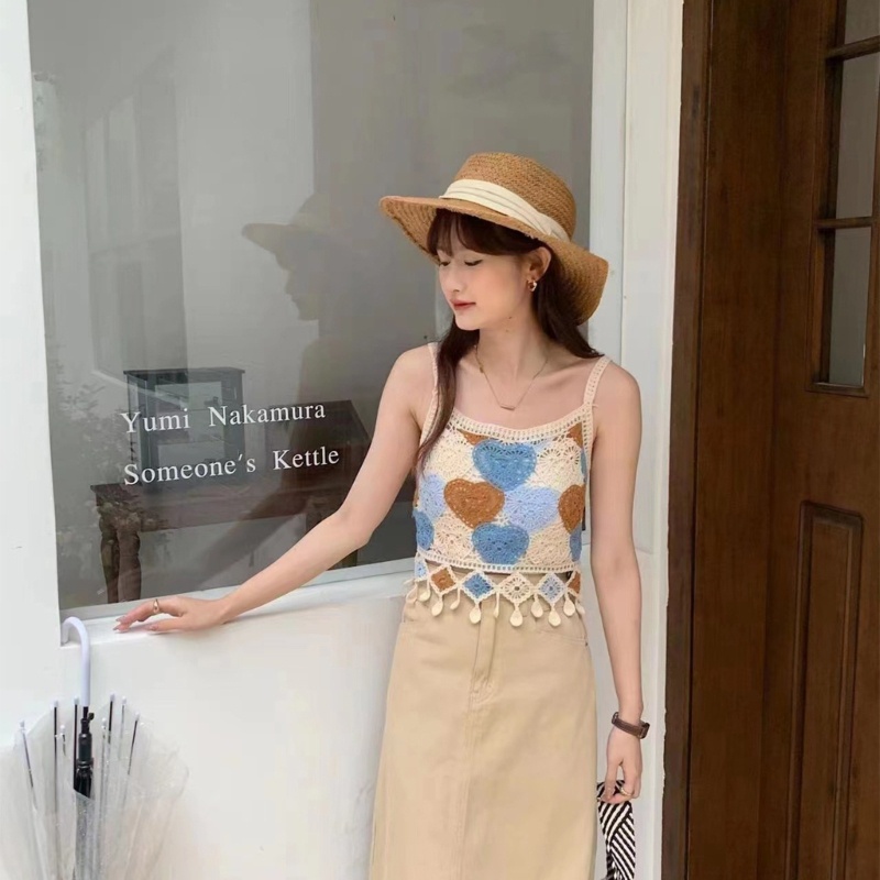 Áo Croptop Dệt Kim Hai Dây Gợi Cảm Cho Nữ