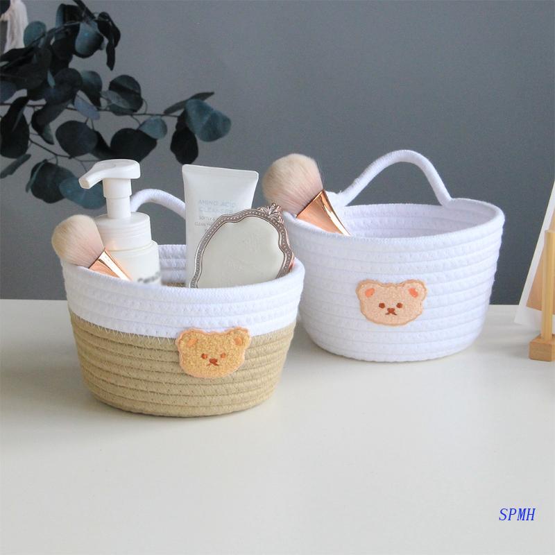 Giỏ Đựng Đồ Bằng Dây Cotton Bện Có Tay Cầm Dễ Thương Đa Ứng Dụng