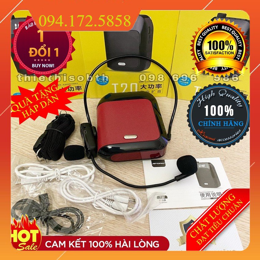 SIÊU HOT  [Chính hãng]Máy trợ giảng không có dây APORO T9 T20 T30 UHF cho giáo viên đeo người cài áo vừa nói mic vừa phá