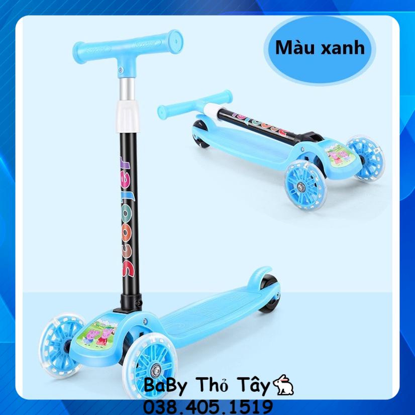 Xe Trượt Scooter cho bé xe scooter  NHỰA trẻ em 3 bánh gấp gọn có đèn phát sáng bền chắc
