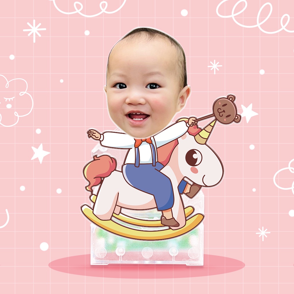 Mô hình standee lắc đầu chibi ghép mặt theo yêu cầu đáng yêu chạy pin làm quà tặng, trang trí bàn học, ô tô