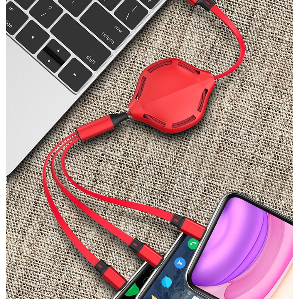 Dây Cáp Sạc Nhanh 3 Trong 1 USB Android + type-c + IOS Cho vivo oppo samsung xiaomi huawei